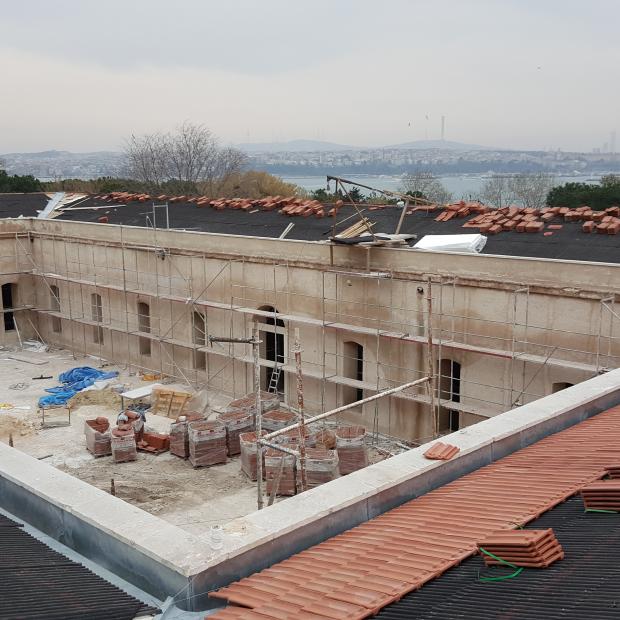 View on a roof with installed Isoline sheets on institutional historical building